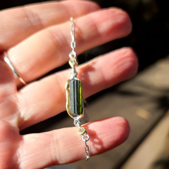 STUNNING Tourmaline & Topaz Sterling &Gold bracelet 7" - Picture 3 of 6